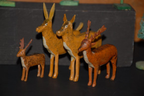 antique Seiffen hunting scene, tire animals with Karl Müller figure * at 1900/1920