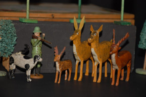 antique Seiffen hunting scene, tire animals with Karl Müller figure * at 1900/1920