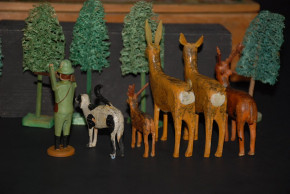 antique Seiffen hunting scene, tire animals with Karl Müller figure * at 1900/1920