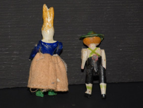 2 Erzgebirge miniatures figures * Rabbit & Mountain farmer * at 1900/1920