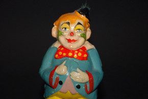 antique wheeled paper mache clown with flywheel drive * Thuringia 30s