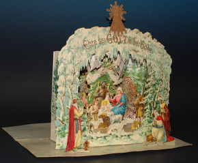antique winter crib with pyramid * chromolitho. minted * at 1890