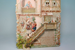 uralter seltener Weihnachtskalender Abreißkalender * Winterhaus mit Weihnachtsmann & Kinder * um 1890