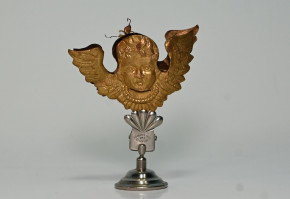 uralter Christbaumschmuck * Dresdner Pappe - goldfarbener Engelskopf mit Flügel * um 1900