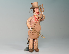 uralter seltener Christbaumschmuck * Wattefigur Musiker mit Streichinstrument * um 1900