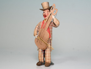 uralter seltener Christbaumschmuck * Wattefigur Musiker mit Streichinstrument * um 1900