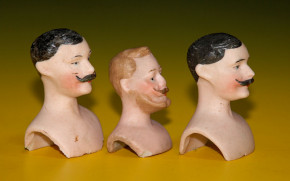 3 miniature doll heads for doll house dolls * at 1900