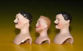 3 miniature doll heads for doll house dolls * at 1900