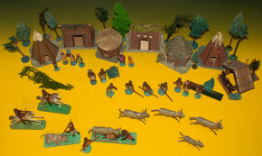 antike Erzgebirge Teigfiguren-Szene Afrika-Dorf-Jagd * um 1870