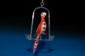 antique Christmas ornament * parrot on swing * at 1870-1880