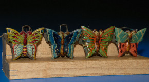 4 x antique metal candlestick Butterflies metal litho. * at 1890