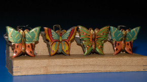 4 x antique metal candlestick Butterflies metal litho. * at 1890