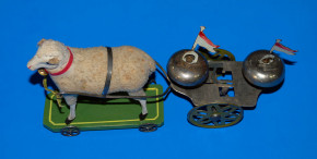 antique pulling toy * sheep with bell cars * at 1900-1920