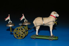 antique pulling toy * sheep with bell cars * at 1900-1920