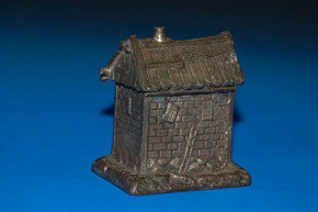 antique metal cast money box - still bank * farmhouse * at 1900