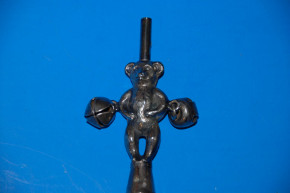 antique silver baby rattle with teddy bear, bells & pipe * at 18