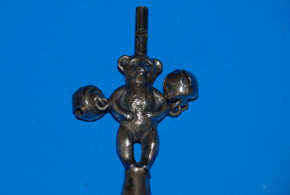 antique silver baby rattle with teddy bear, bells & pipe * at 18