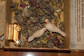 Christmas ornaments from cotton wool, cardboard & metal at 1900