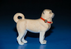 antique doll house dog * pug with collar * at 1860-1880