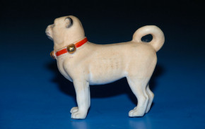 antique doll house dog * pug with collar * at 1860-1880