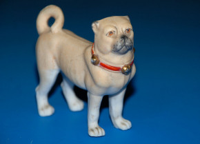 antique doll house dog * pug with collar * at 1860-1880