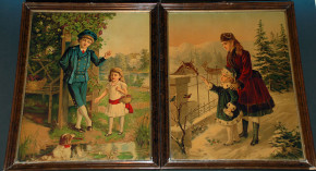 4 antike franz. Kinderbilder * Die vier Jahreszeiten * um 1870-8