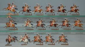antique tin figures French hussars rider 17 parts in front of 19