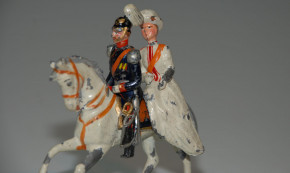 antike Zinnfigur Kaiser & Kaiserin zu Pferd * G. Heyde um 1900