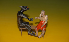 antique Georg Heyde tin figure * The temptation with devil *1890