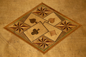 antike Kartenspiel Box mit Intarsien Spielsteinen um 1880-1890