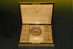 antike Kartenspiel Box mit Intarsien Spielsteinen um 1880-1890