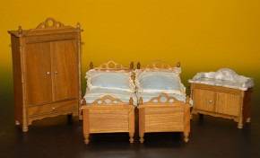 antikes Puppenstuben Schlafzimmer Möbel 4 Teile um 1880-1890