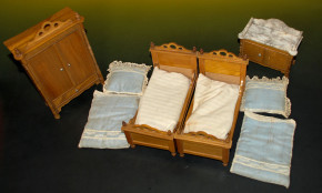 antikes Puppenstuben Schlafzimmer Möbel 4 Teile um 1880-1890