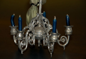 antiker Puppenstuben Zinn Hängeleuchter * 5-armig * um 1890