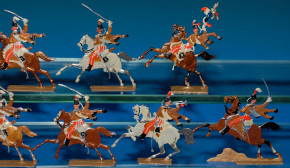 16 antike Zinnfiguren franz. Garde Kavallerie im Kampf vor 1900