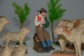 antique Erzgebirge Shepherd scene * papier-mâché * at 1870