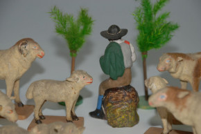 antique Erzgebirge Shepherd scene * papier-mâché * at 1870