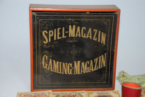 antique game magazine wood box with 8 games * at 1860-1880