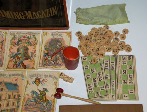 antique game magazine wood box with 8 games * at 1860-1880