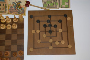 antique game magazine wood box with 8 games * at 1860-1880