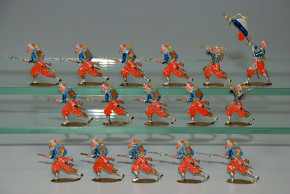 16 antike Zinnfiguren kämpfende franz. Söldner * um 1880-1890