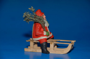 antike Erzgebirge Figur Weihnachtsmann mit Schlitten um 1900