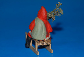 antike Erzgebirge Figur Weihnachtsmann mit Schlitten um 1900