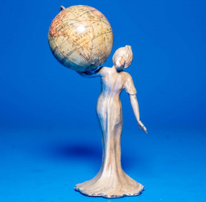 Miniatur Globus mit Jugendstil Frau * Abel Klinger Nürn. um 1900 * sehr selten!