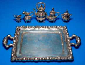 uraltes Miniatur Silber Kaffee & Tee Kernstück mit Tablett * um 1900
